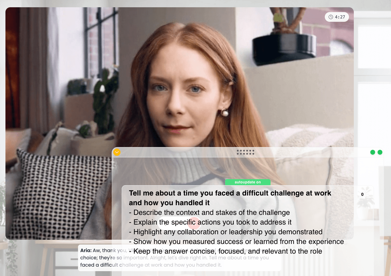 Aria coaching session with JobLander extension hints