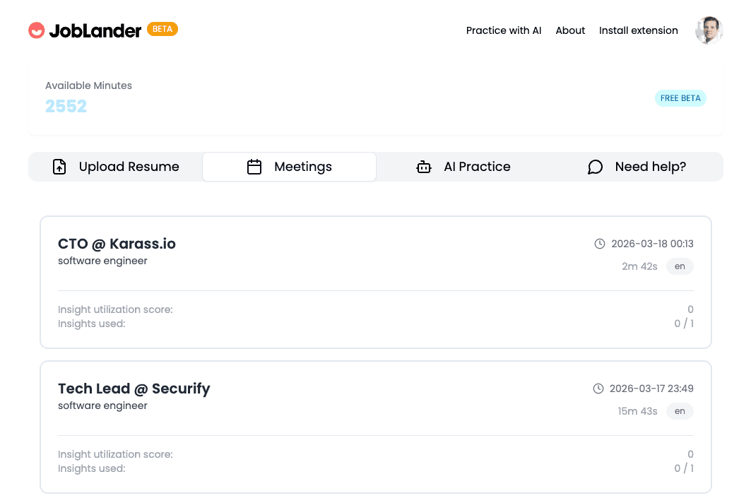 Dashboard – Meetings tab
