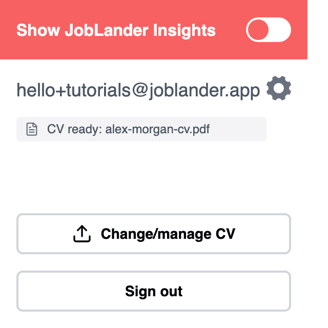 JobLander Chrome extension popup