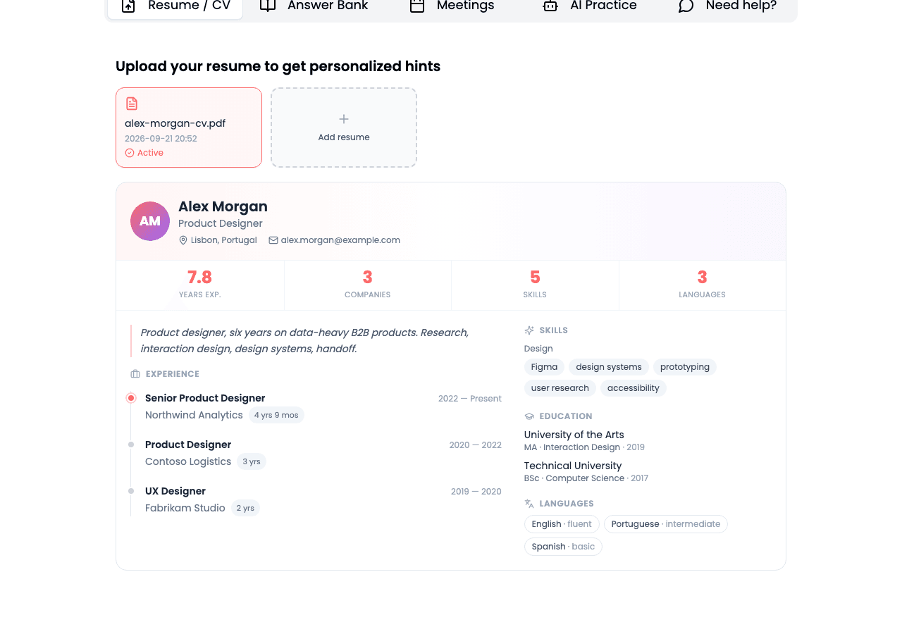 Dashboard – Upload Resume tab
